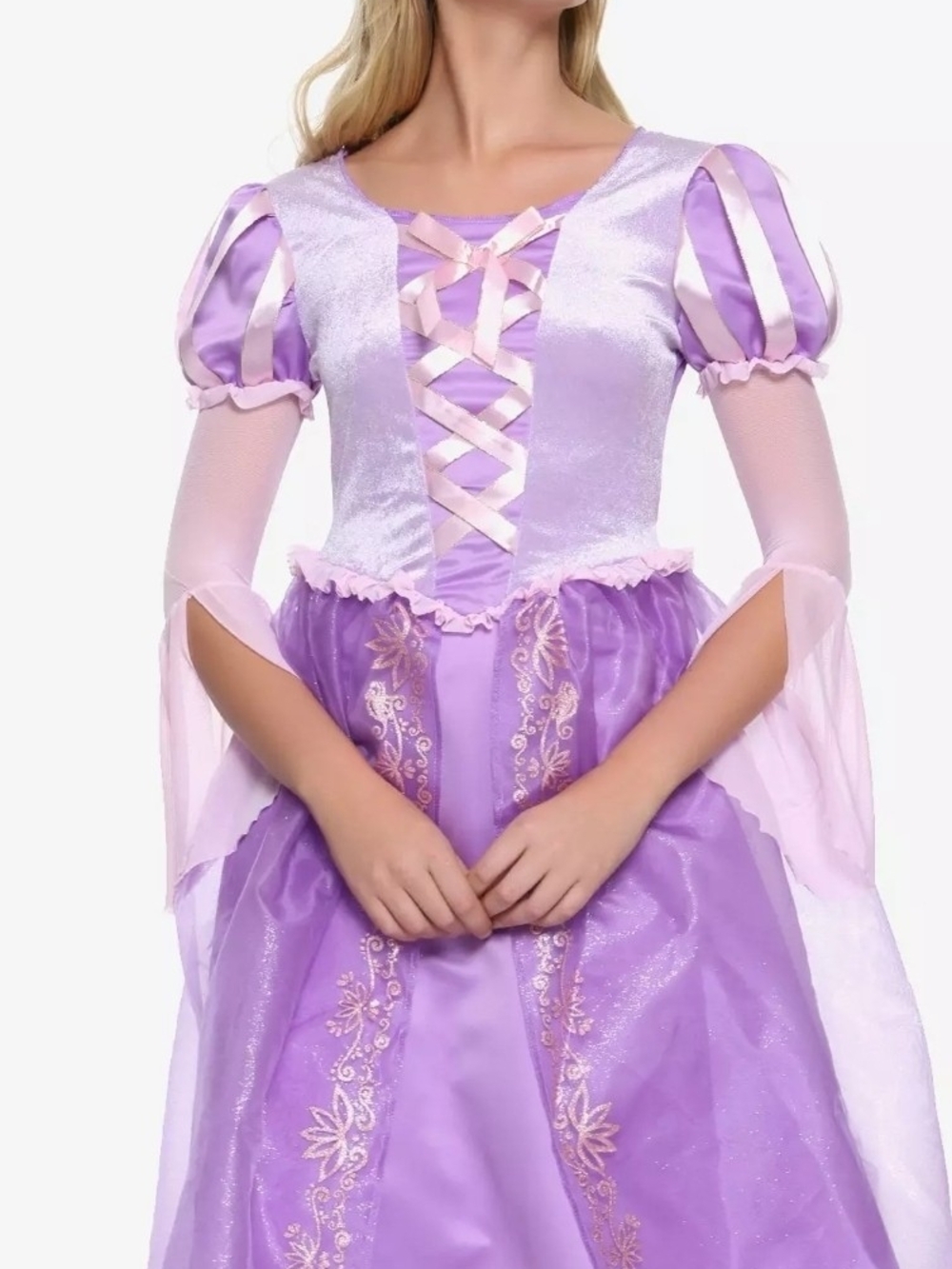 Disney Princess Tangled Rapunzel Deluxe Costume purple dress with pink ribbon de